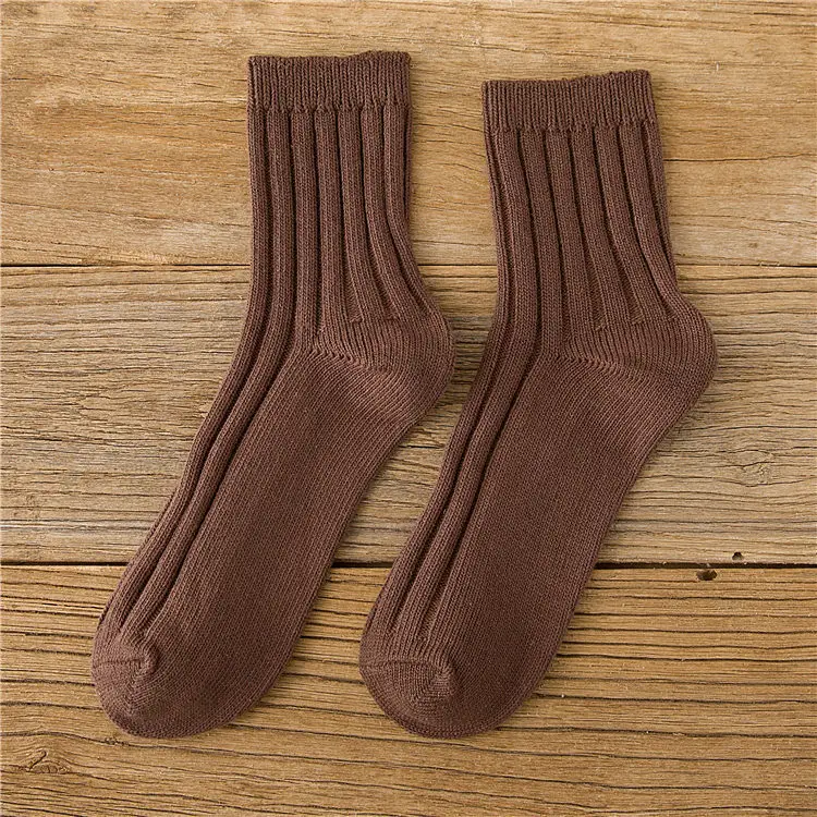 Сезон лето-осень; женские хлопковые носки с двумя полосками; весенние модные носки с ворсом; высококачественные винтажные Разноцветные носки; 3 пары - Цвет: Коричневый