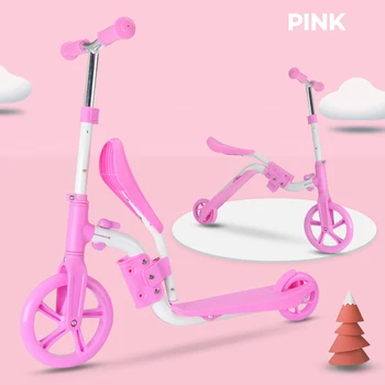 

Scooter for Kids Children with Folding Seat 2-in-1 Adjustable Kick Scooter Skateboard Walker Balance Bike