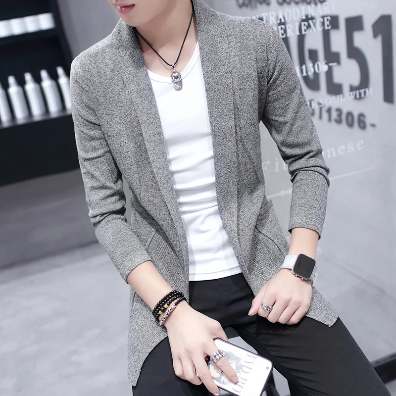 

2019 Autumn And Winter Sweater Knit Cardigan Slim Trend In The Long Section Of The Cloak Coat Male Men Clothes Homme