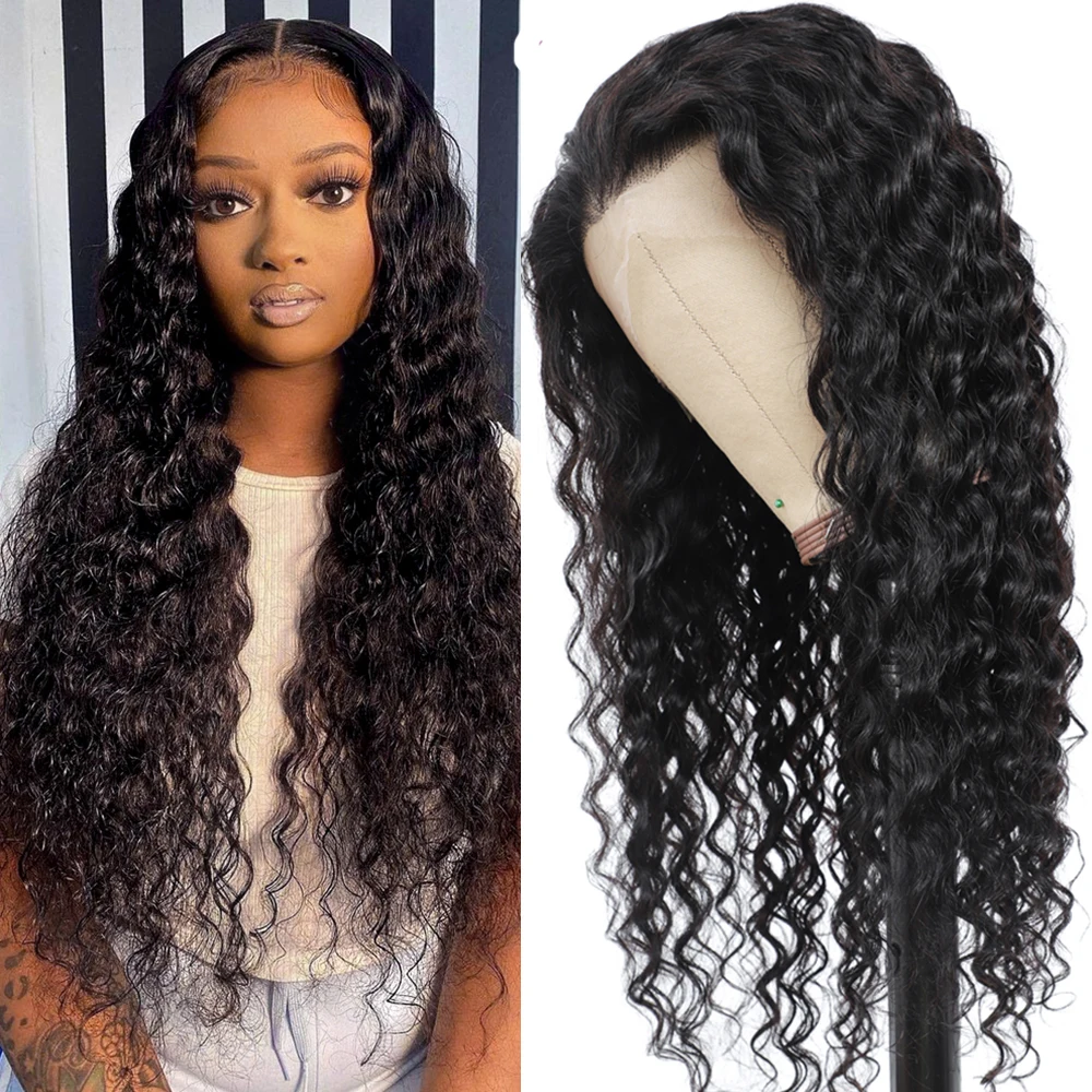 Water Wave Lace Closure Human Hair Wigs 24 26Inch Brazilian Curly Lace Wig 4x4Lace Closure Wig pineapple wave 180% density
