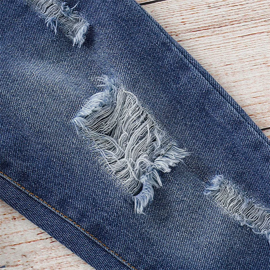 Children's girl suit short-sleeved flower print top + hole children clothes set jeans set camiseta termica infantil 40A1 (12)