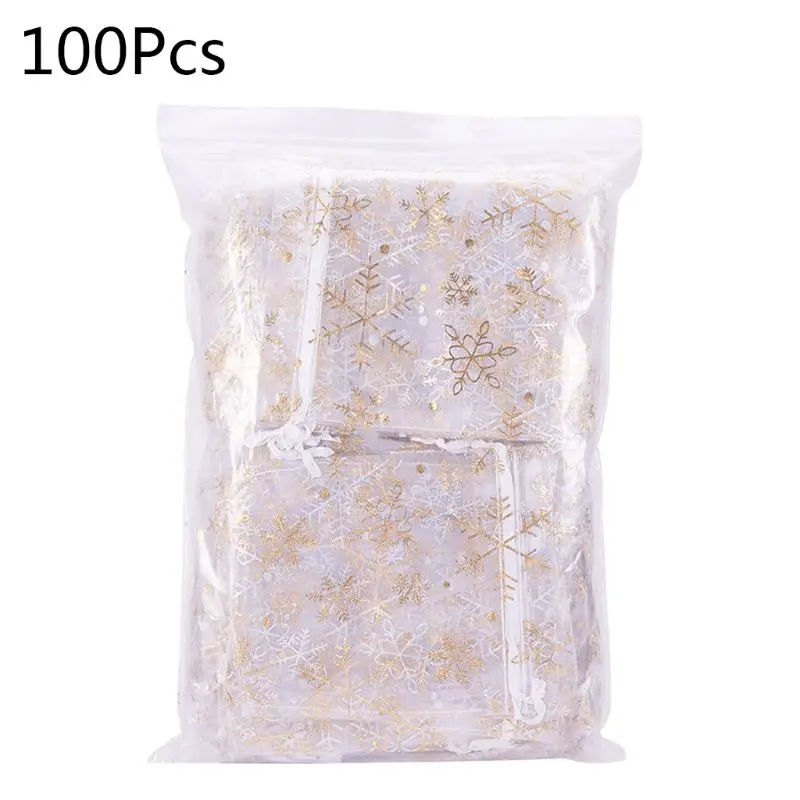 

100pcs Organza Bags Wedding Christmas Snowflake Candy Gifts Packaging Drawstring