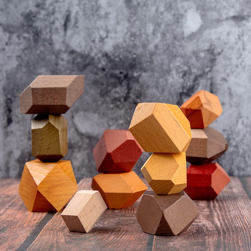 

Bloques de construcción Jenga de piedra de color madera para niños, juguete educativo creativo de estilo nórdico, juego d