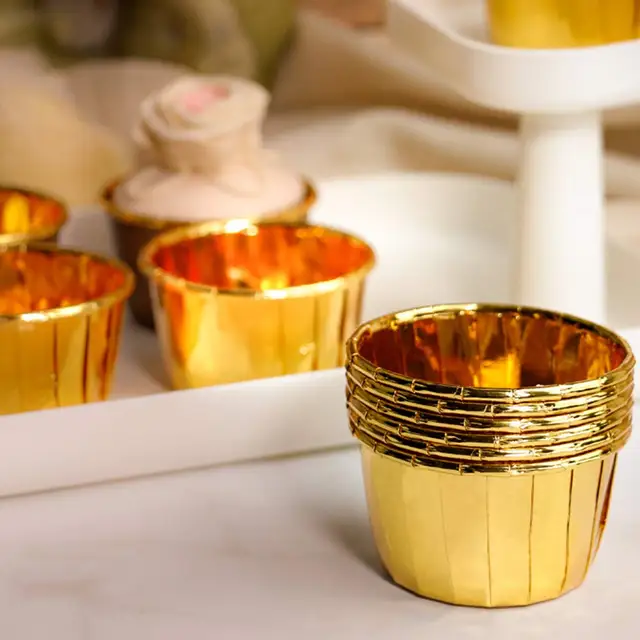 Gold Foil Cupcake Liners, Muffin Baking Cups (1.96 x 1.8 In, 60