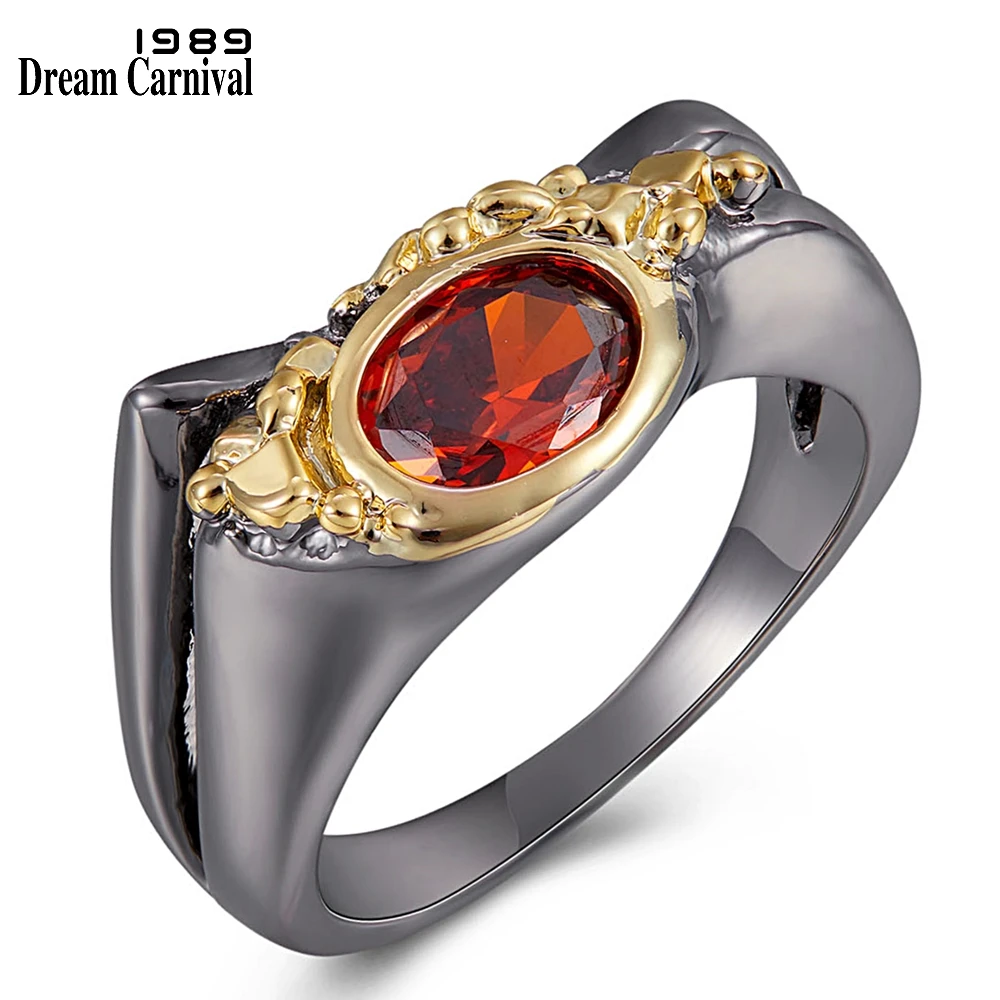 

DreamCarnival New Arrive Geometric Red Cubic Zircon Ring for Women Black-Gold Color Wedding Engagement Party Accessories WA11788