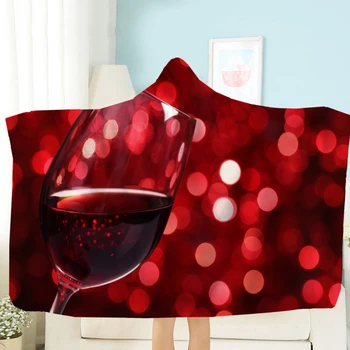 

Red Wine Glass Hooded Blanket Party 3D Print Celebrate Fleece Blanket For Kids Wearable Blanket Home Room Modern Throw Blanket