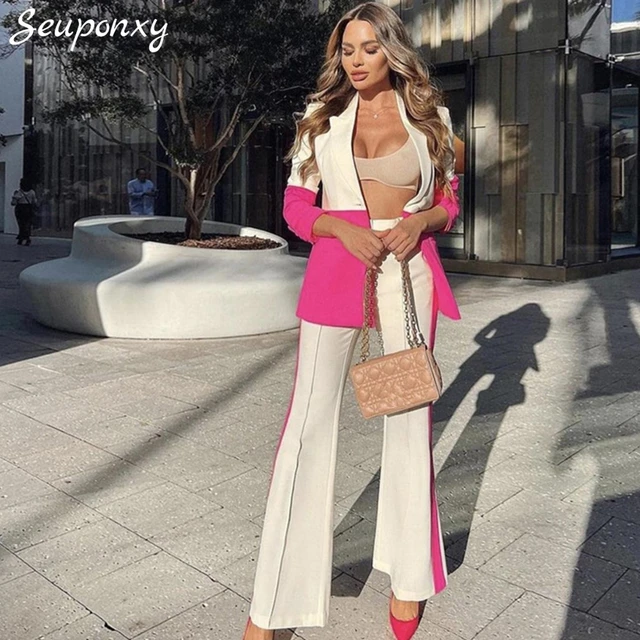 High Quality Red Sexy Long Sleeve Jacket+High Waist Flare Pants Set Women'S  2023 New Hollow Fashion High Street 2 Two-Piece Set