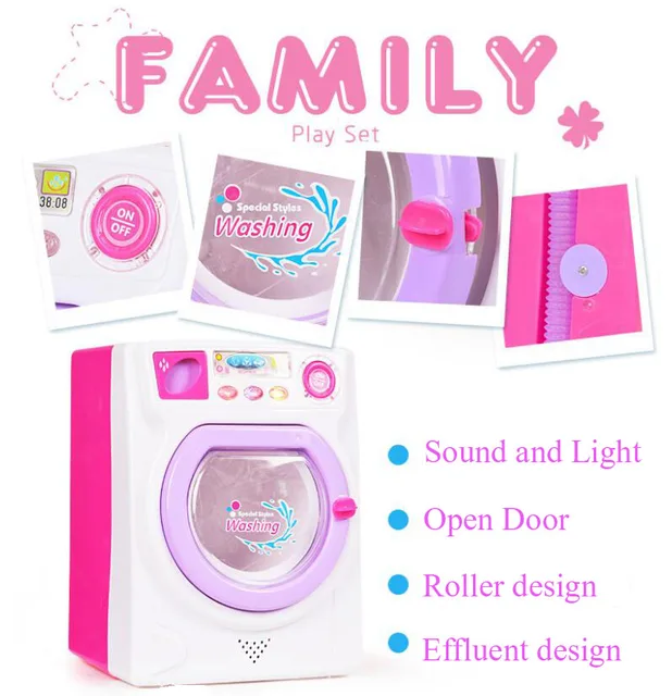 Eletronic Children Pretend Play Mini Roller washing machine With Sound and Lights emulational Water effluent Baby Girls Toy GIft 3