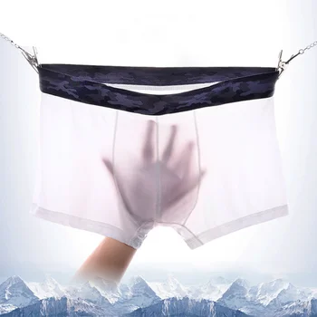 

Summer Man Cool Thin Boxer Ice Silk Seamless Shorts Sexy Translucent Light Men Plus Size Boxershorts