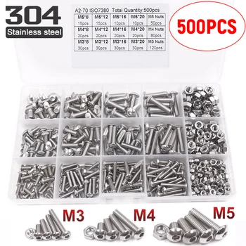 

500pcs Bolts and Nuts Combination Set 304 Stainless Steel Three Sizes Bolts with Mating Nuts Hexs Bolts