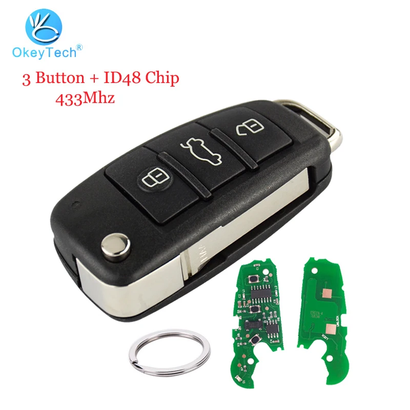 US $22.99 OkeyTech for Audi A3 TT Car Key 3 Button Remote Smart Flip Replacement Key ID48 Chip Ring HAA HU66 Blade