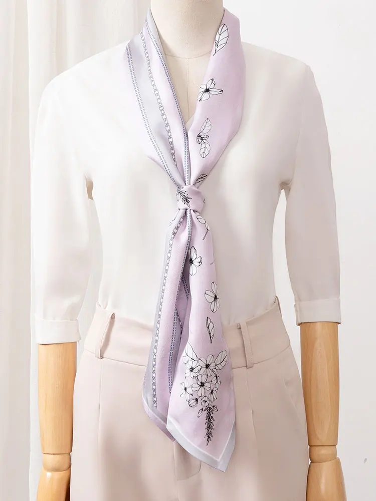 100% Real Silk Long Scarf For Women Twillon Neckerchief 2021 Luxury Bufandas Silk Scarf Printed Headband Foulard Femme 155x12cm