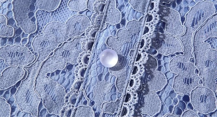New spring and summer women's clothing stand-up collar cropped solid blue lace dress ropa mujer sexy robe femme vestidos
