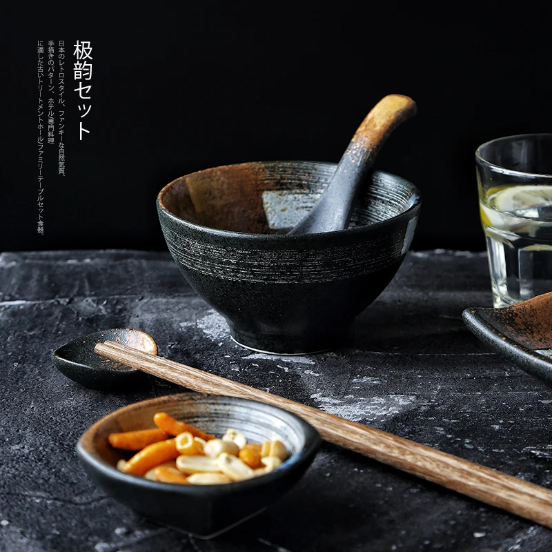ANTOWALL Japanese Dinner Set Ceramic Retro Japanese Tableware Set Frosted Texture Bowl Dish Home Flat Plate Restaurant Hotelware