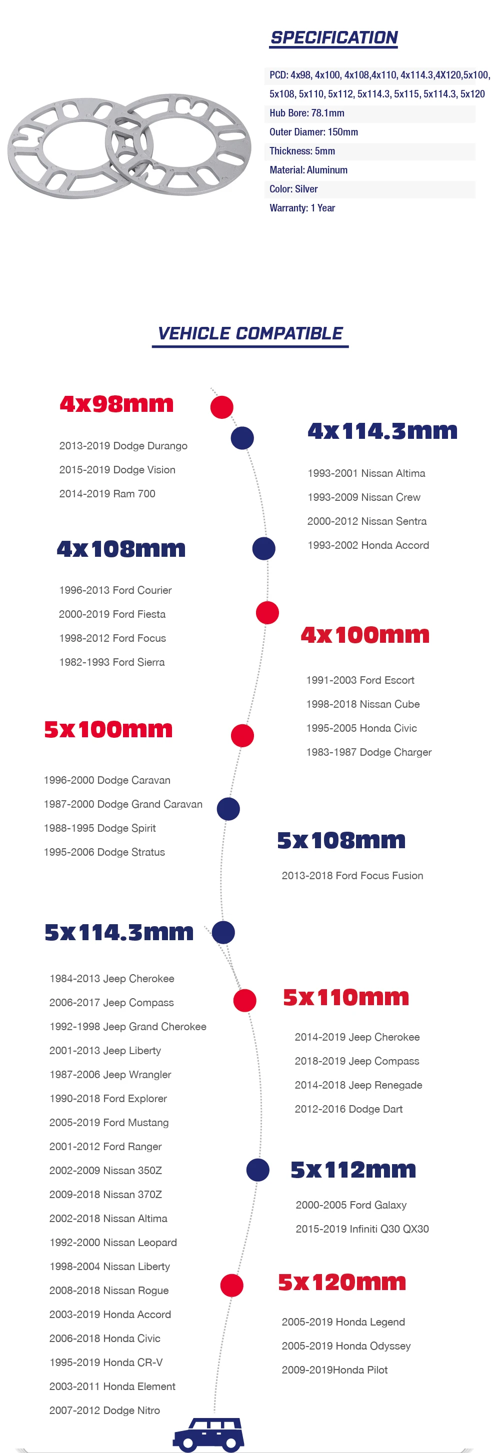 Набор из 2, 4x100 4x108 4x114,3 5x100 5x105 5x108 5x112 5x114,3 5x120 5x127 Универсальный спортивный автомобиль Регулировочная шайба колеса Распорки