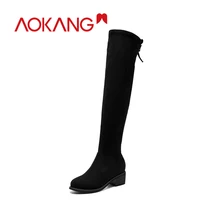 AOKANG/сапоги; сезон осень-зима; коллекция года; стрейчевая обувь; женские ботфорты; модная женская обувь на толстом высоком каблуке
