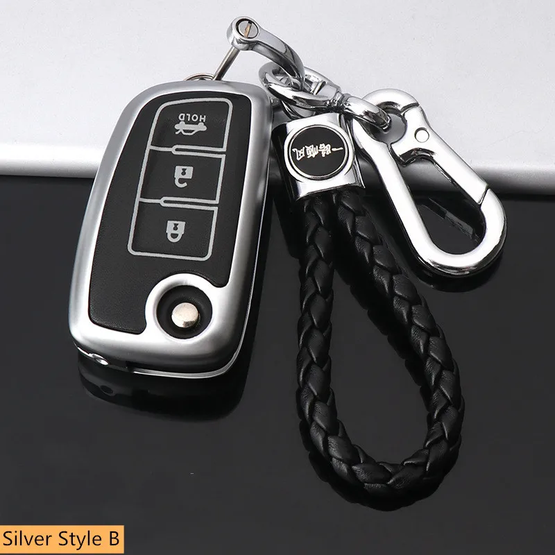 Silver Style B Все включено, светящийся чехол для ключа автомобиля, защитный чехол для ключей из цинкового сплава, аксессуары для салона автомобиля, 4 стиля, 3 цвета - Название цвета: Silver Style B