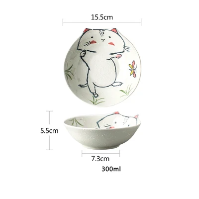 bowl 15.5cm В японском стиле ручная роспись милый Кот керамическая тарелка и блюдо детская посуда бытовая обеденная тарелка миска для риса посуда - Цвет: bowl 15.5cm