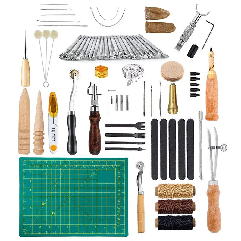 

Golden Eagles 50 Pieces Handmade Leather Goods Sew Set Leather Tool Kit DIY Leather Handmade Set 13-