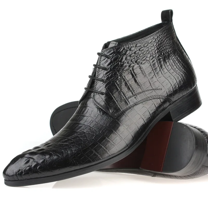 

Trend Slip-ons Lace-up Pointed-Toe Botas Hombre Short High Top Cowhide Shoes Crocodile Pattern Cowhide Formal Wear 44 Size