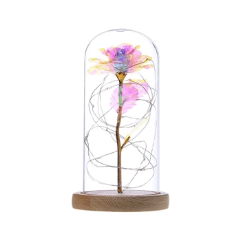 

New Beautiful Eternal Rose LED Light Rose in Glass Dome for Valentine's Day Mother's or Christmas Day Gift LED Rose Lamps Flower