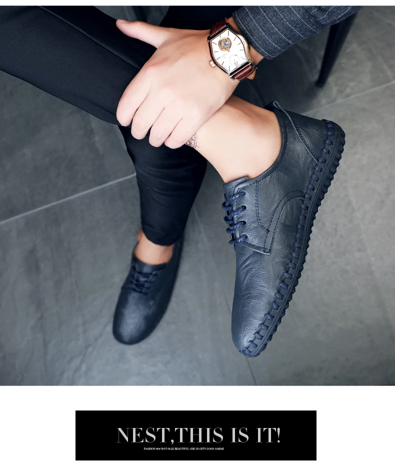 Big Size 47 Men Leather Derby Shoes Luxury Brand Casual Footwear Shoes Men Soft Comfy Flat Lace-Up Gentleman Drive Shoes VI