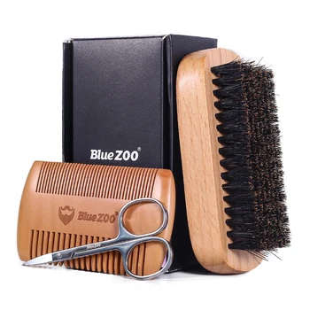 

3 in 1 Shaving Beard Brush Kit Men's Grooming Tools Shaving Brush Kit Beard Shaping Tools With Hair Beard Brush Comb Scissors