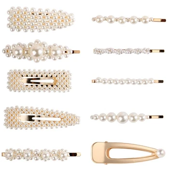 

NEW-Fashion Imitiation Pearl Hairpins Korea Vintage Flower Barrettes Long Hair Clips Accessory Handmade Metal Golden Hairgrip Fo