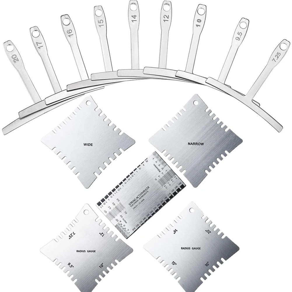 

14PCS Lightweight Guitar Measure Tool Understring Radius Feeler Notched Radius Gauges String Action Ruler Set For Electric Folk