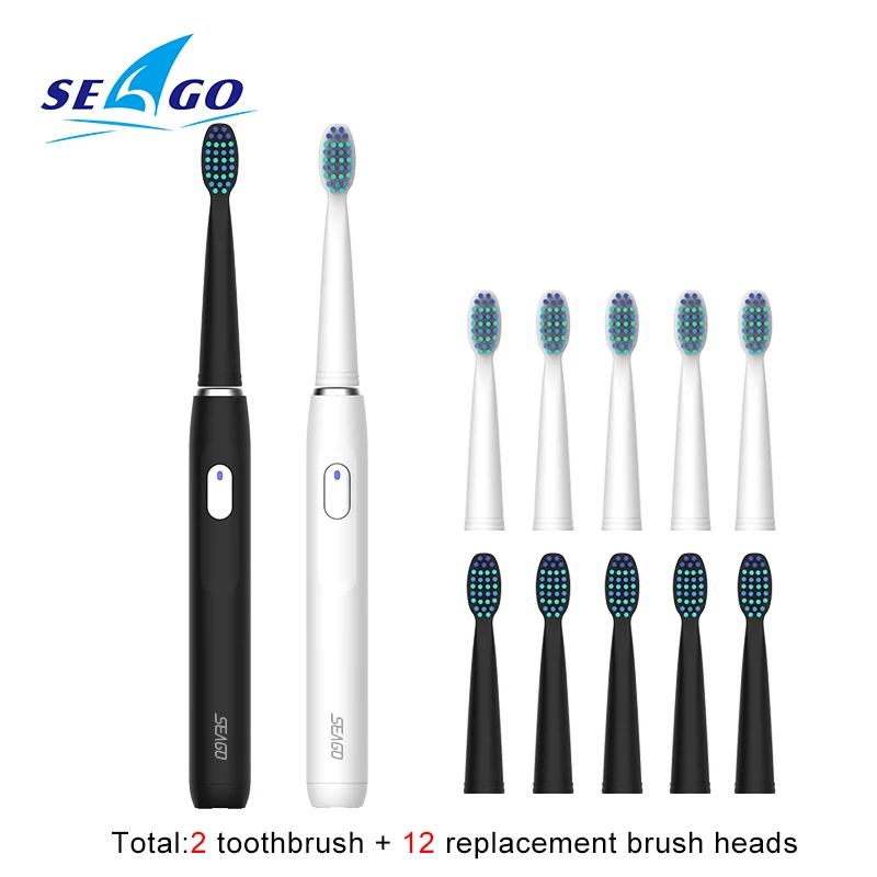 White and Black SEAGO электрическая зубная щетка, USB перезаряжаемая, для взрослых, водонепроницаемая, звуковая зубная щетка, 4 режима, для путешествий, с 3 головками, безопасный подарок - Цвет: White and Black
