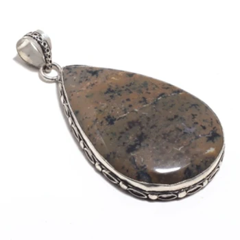 

Genuine Honey Dendrite Opal Pendant Silver Overlay over Copper , Hand made Women Jewelry gift, P9056