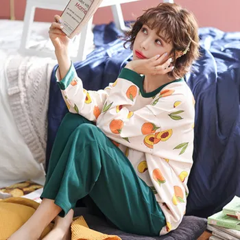

Ladies' pajamas, spring and autumn cotton, long sleeves, lovely cotton loose large yards, home clothes, autumn winter suit