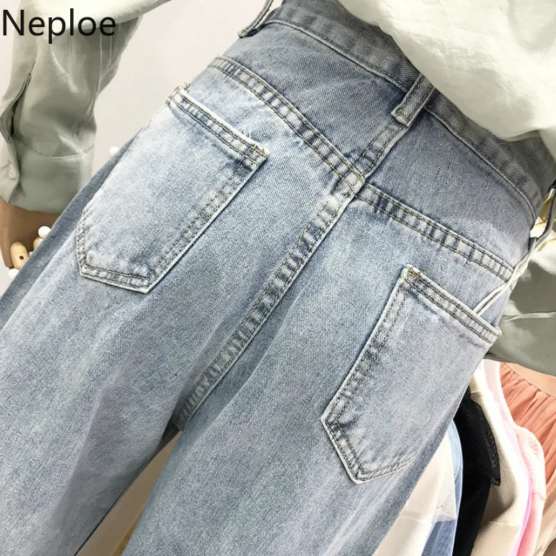 Neploe/корейское модное джинсовое изделие свободного кроя с бисером для студентов, дикие полосатые кольца с пряжкой, широкие брюки, осенние джинсы с завышенной талией 45826