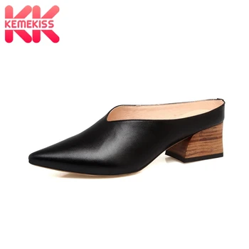 

KemeKiss New Pumps Women Genuine Leather Pointed Toe Thick Heel Slip On Concise Shoes Casual Shoes Elegant Footwear Size 33-40