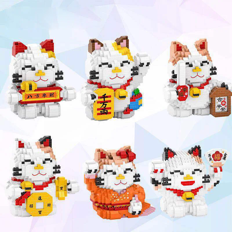 

New year gifts lovely cartoon micro diamond building block Fortune Cat assemble nano bricks education toys collection for gifts
