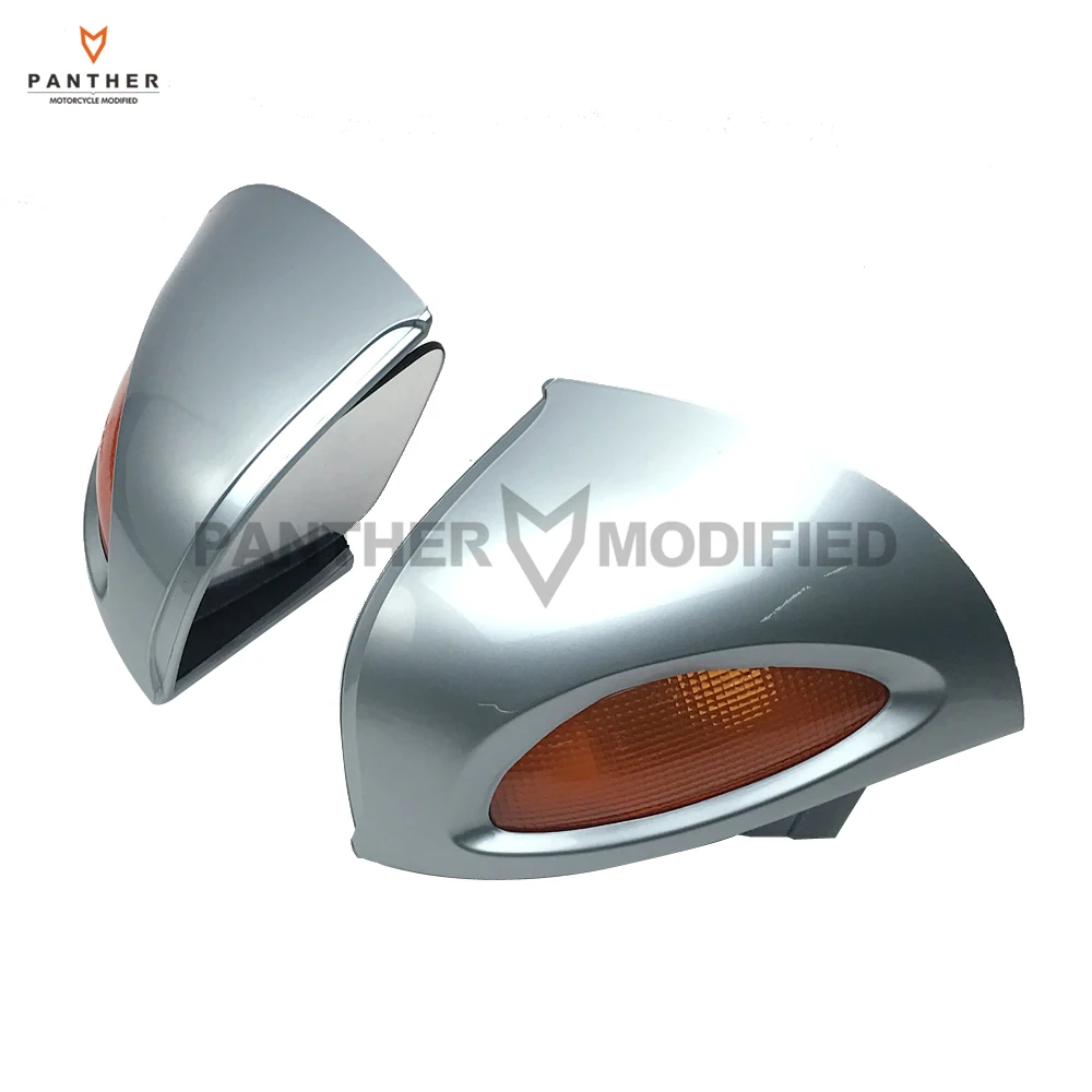 

Silver Blue Motorcycle Rear View Mirrors with Turn Signal Cover Case for BMW R1100 RT R1100 RTP R1150 RT