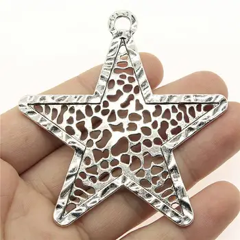 

Wholesale Jewelry Lots Antique Silver Color 74x70mm Big Hollow Pentagram Star Charm Pendant Boyfriend 12 Pieces