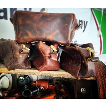 

personalized Leather Toiletry Bag Travel Case Dopp Kit Brown Free Shipping makeup bag Father of the bride/ Groom bags