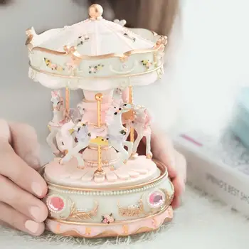 

Pink Carousel Music Box Melody Kids Children Girl Christmas Birthday Gifts Decoration Luxury Creative Baby Room Craft Home Decor