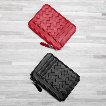 

women's genuine leather card holder ultra thin woven card holder simple Mini certificate holder