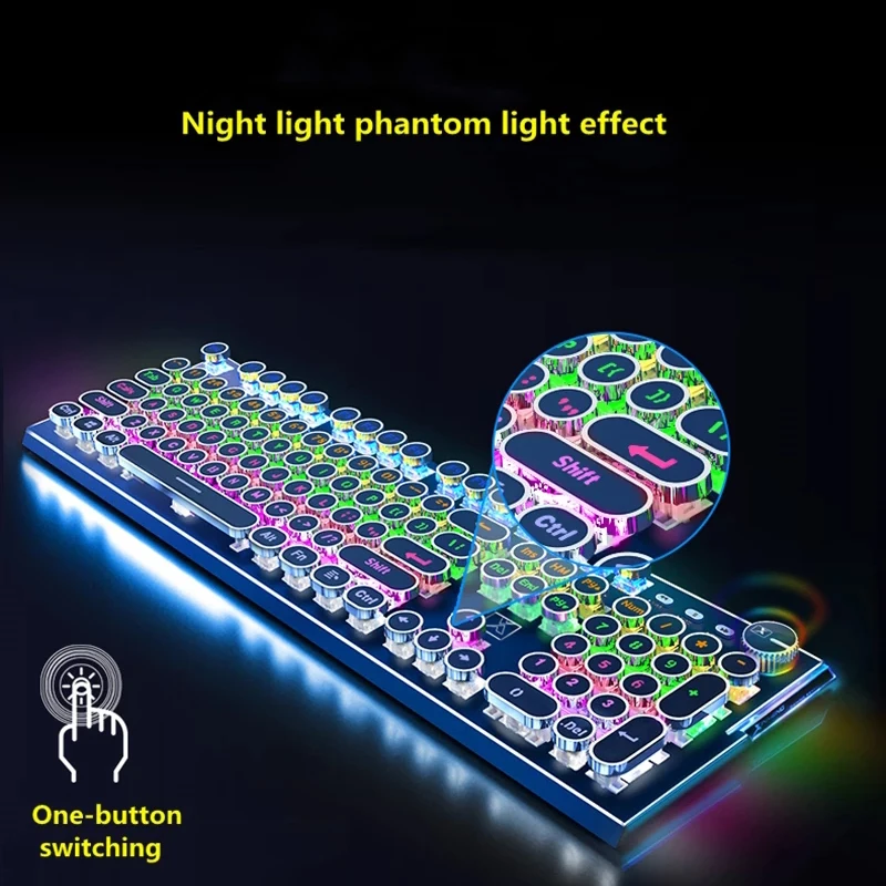 Высококлассная стимпанк механическая клавиатура с подсветкой RGB светящаяся Двухрежимная ручка Ретро металлическая панель красочная игровая клавиатура для ПК