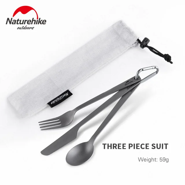 Three Piece Suit Naturehike походная посуда легкая Титановая посуда нож вилка ложка портативный титановый нож вилка Кемпинг Пикник - Цвет: Three Piece Suit
