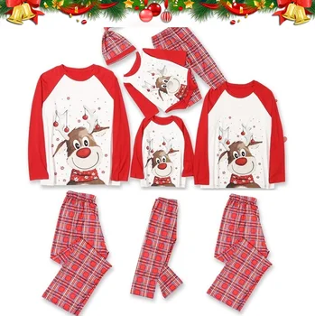 通販 格子縞のクリスマス家族マッチングパジャマセット鹿父母キッズ & ベビーパジャマトップス + パンツママと私 & 犬pjの服