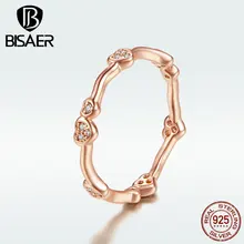 BISAER, 925 пробы, серебряное кольцо Forever Love, розовое золото, классическое циркониевое обручальное кольцо для женщин GXR519