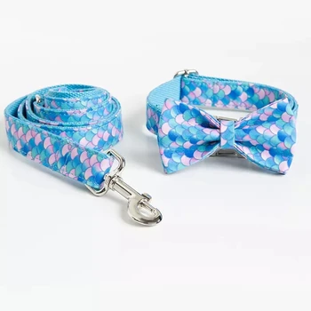 

Customized Fish Scale Pet Nylon Personalized Dog Puppy Collar and Leash Pet ID Tag Nameplate Collar for Small Medium Large Dog