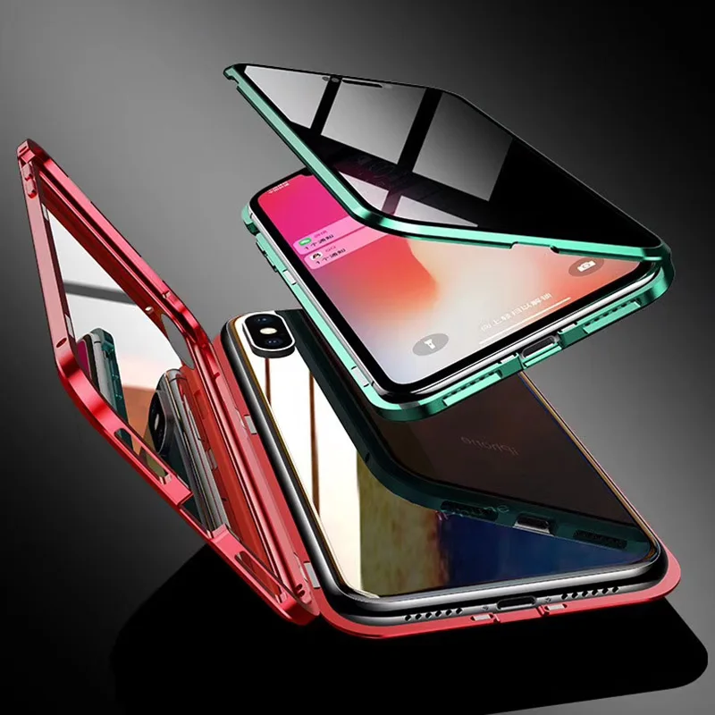 

Tempered Glass Magnetic Case For iPhone 8 7 6 Plus X XS XR Max 6S Privacy Metallic Adsorption Fitted Covers Screen Protector