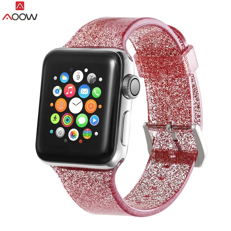 AOOW полосы для Apple Watch 38 мм 40 мм ремешок силиконовый Блестящий Модный стиль для iwatch Band 42 мм 44 мм Серия 1 2 3 4 - Цвет ремешка: Красный