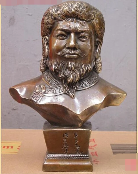 9 &quotКитайский Белоснежный мрамор из Бронзовый Чингисхан Jenghiz Хан бюст скульптура