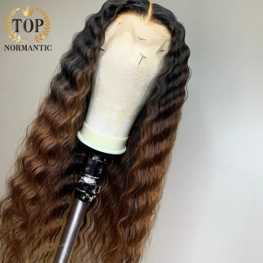 Topnormantic Ombre Brown Color 13x6 Lace Front Human Hair Wig with Baby Hair Deep Wave Glueless Wigs Preplucked Hairline