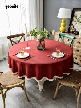

Yebeile Nordic style waterproof solid cotton and linen macrame tea table cloth round table cloth restaurant use home use